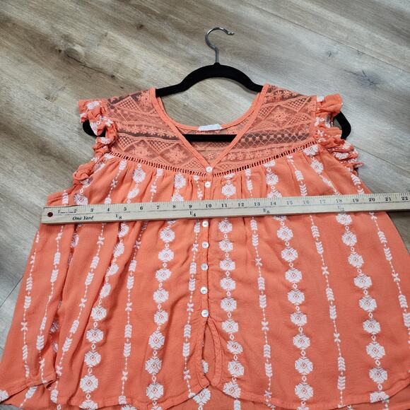 Miss me orange women's size medium embroidered cap sleeve top - Picture 7 of 9
